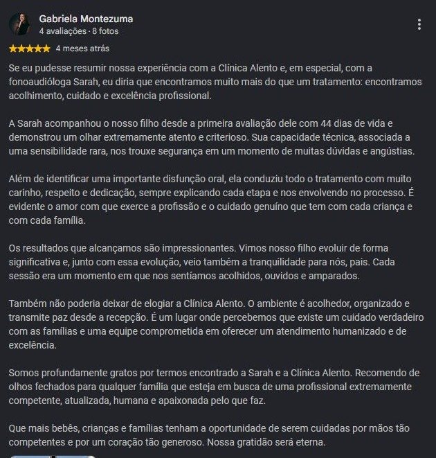 Print original da avaliação de Gabriela Montezuma no Google