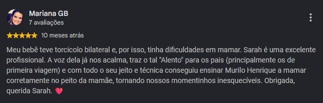 Print original da avaliação de Mariana GB no Google