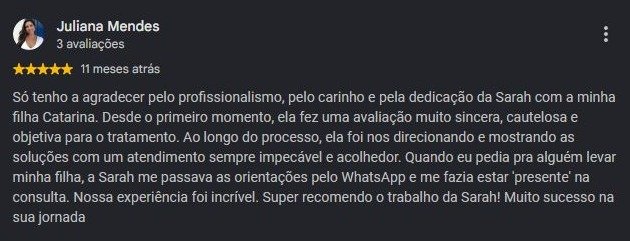 Print original da avaliação de Juliana Mendes no Google