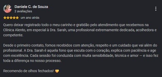 Print original da avaliação de Daniele C. de Souza no Google