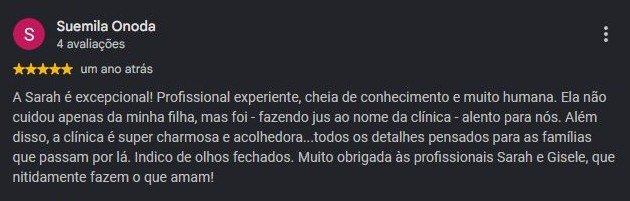 Print original da avaliação de Suemila Onoda no Google