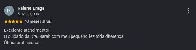 Print original da avaliação de Raiane Braga no Google