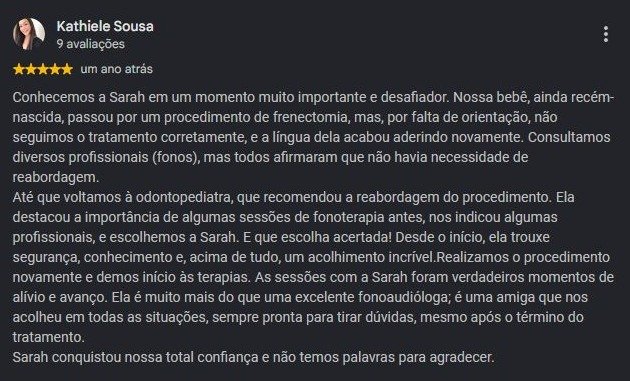 Print original da avaliação de Kathiele Sousa no Google