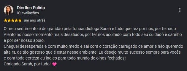 Print original da avaliação de Dierllen Polido no Google