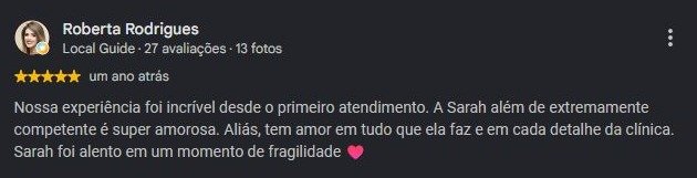 Print original da avaliação de Roberta Rodrigues no Google
