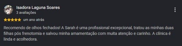 Print original da avaliação de Isadora Laguna Soares no Google