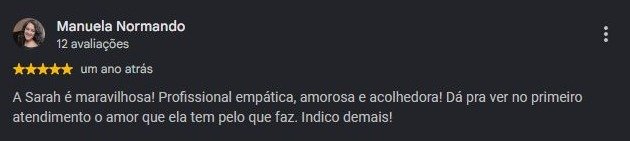 Print original da avaliação de Manuela Normando no Google