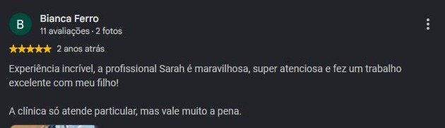 Print original da avaliação de Bianca Ferro no Google