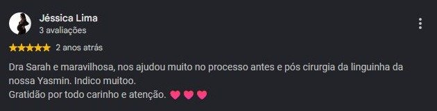 Print original da avaliação de Jéssica Lima no Google