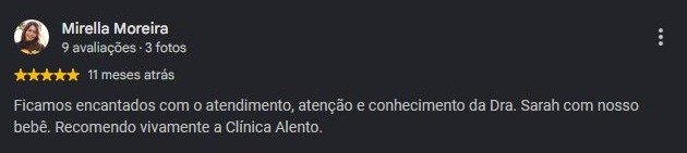Print original da avaliação de Mirella Moreira no Google