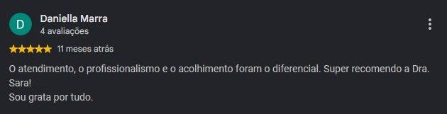 Print original da avaliação de Daniella Marra no Google
