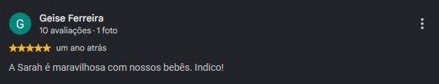 Print original da avaliação de Geise Ferreira no Google