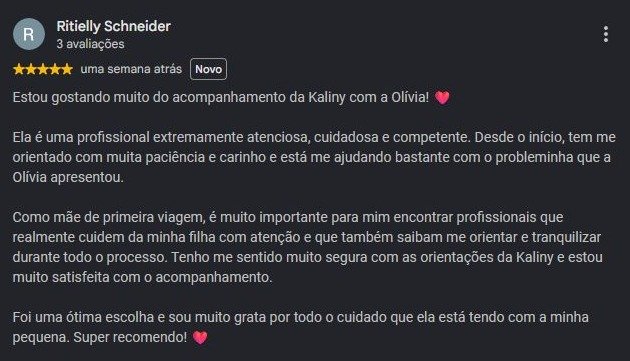 Print original da avaliação de Ritielly Schneider no Google