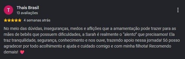 Print original da avaliação de Thais Brasil no Google