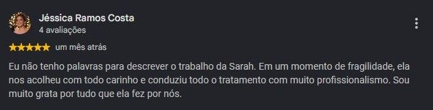 Print original da avaliação de Jéssica Ramos Costa no Google
